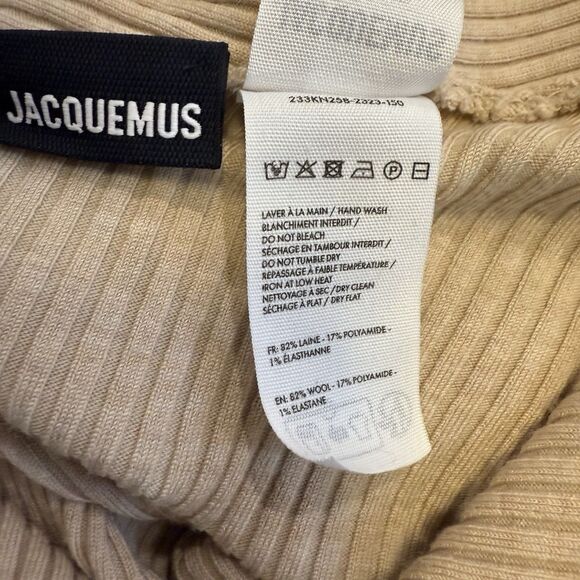 Jacquemus Asymmetric Ribbed Knit Cardigan with Strap in Beige Size 42 Wool Blend - Picture 10 of 13